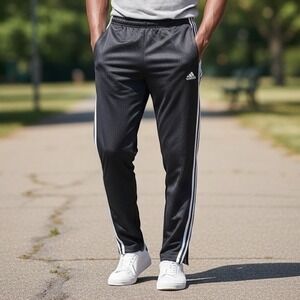 Adidas Mens Black Climalite 3-Stripe Track Pants Ankle Zip Joggers S87551 XL